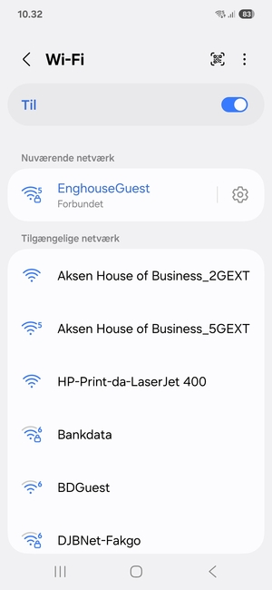 Du er nu tilsluttet Wi-Fi netværket