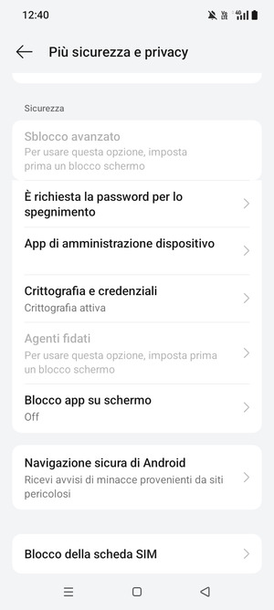 Scorri e seleziona Blocco della scheda SIM