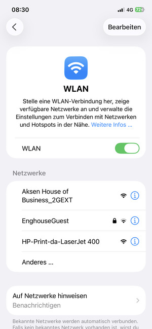 Wählen Sie das Wireless-Netzwerk, zu dem Sie eine Verbindung herstellen möchten
