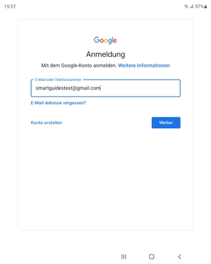 Geben Sie Ihre Gmail Adresse ein und wählen Sie Weiter