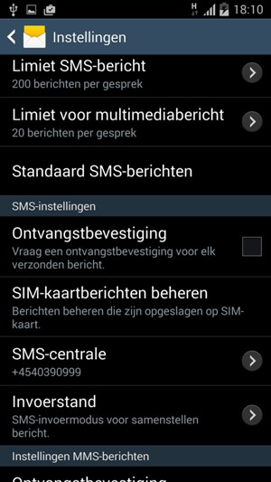 Selecteer SMS-centrale