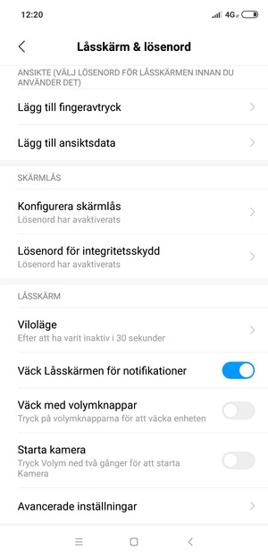Välj Konfigurera skärmlås