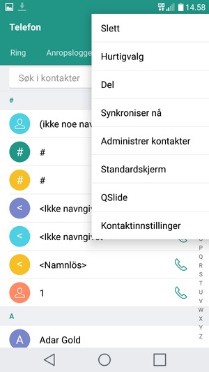 Velg Administrer kontakter
