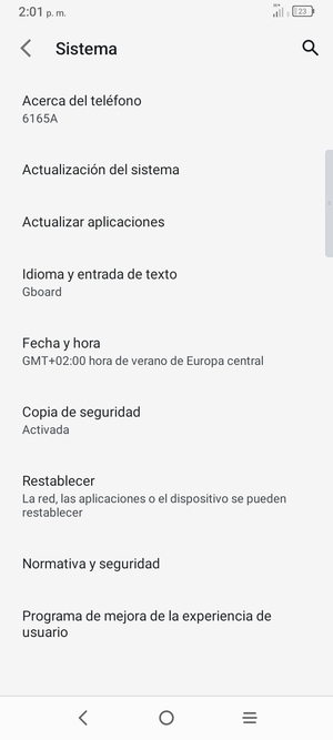 Seleccione Actualización del sistema