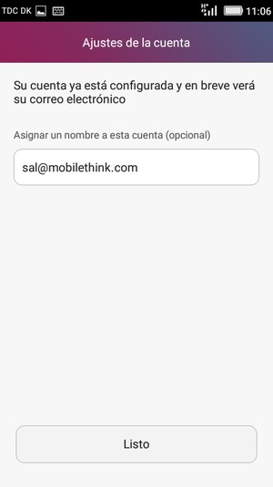 Déle a su cuenta un nombre y seleccione Listo
