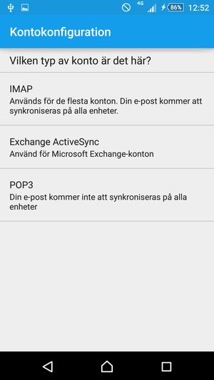 Välj IMAP eller POP3