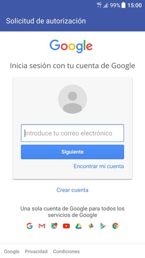 Introduzca su dirección de correo electrónico de Gmail y seleccione Siguiente
