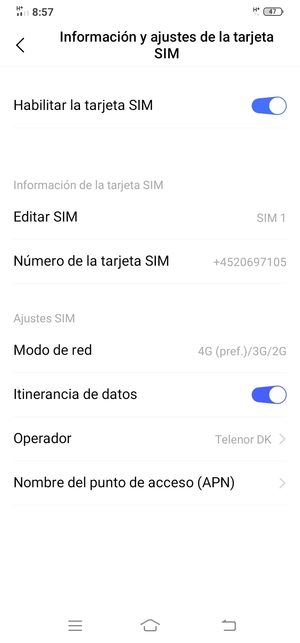 Activar o desactivar Itinerancia de datos