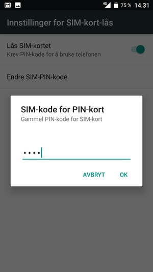 Skriv inn Gammel PIN-kode for SIM-kort og velg OK