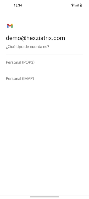 Seleccione Personal (POP3) o Personal (IMAP)