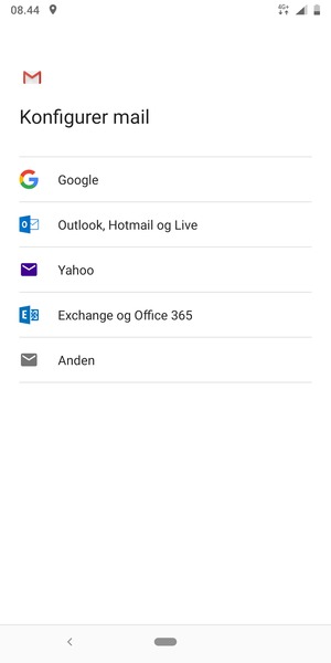 Vælg Exchange og Office 365