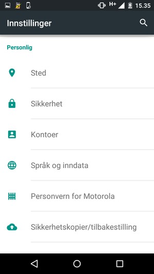 Bla til og velg Sikkerhetskopier/tilbakestilling