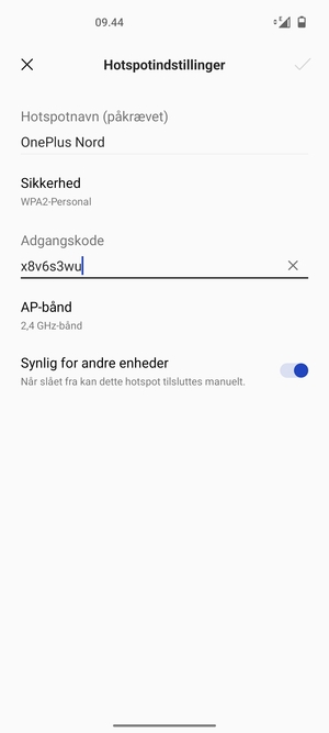 Indtast en Wi-Fi-hotspot adgangskode på minimum 8 tegn og vælg OK