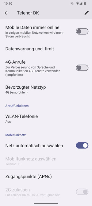 Scrollen Sie und wählen Sie Zugangspunkte (APNs)