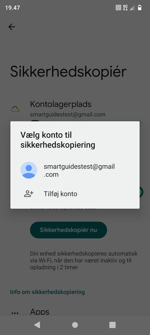 Vælg din sikkerhedskopi-konto