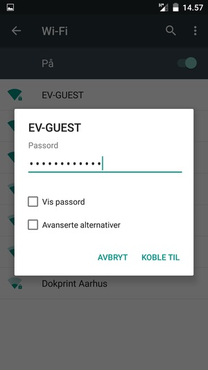 Skriv inn Wi-Fi-passord og velg KOBLE TIL