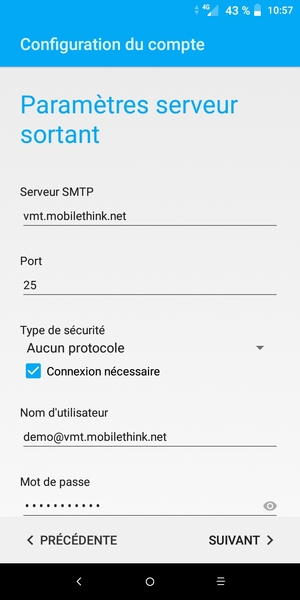 Saisissez l'adresse du serveur sortant