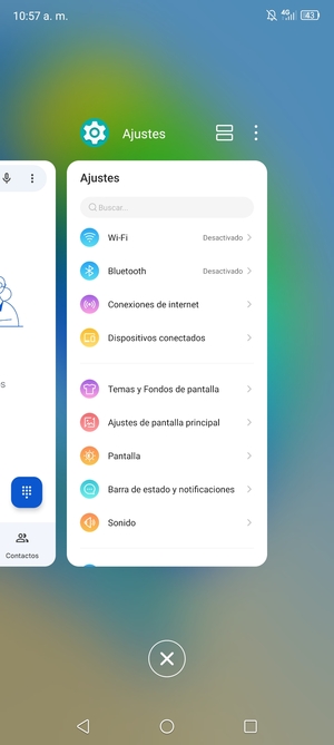 Seleccione el icono Eliminar para cerrar todas las aplicaciones en ejecución