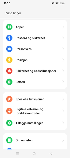 Bla til og velg Passord og sikkerhet