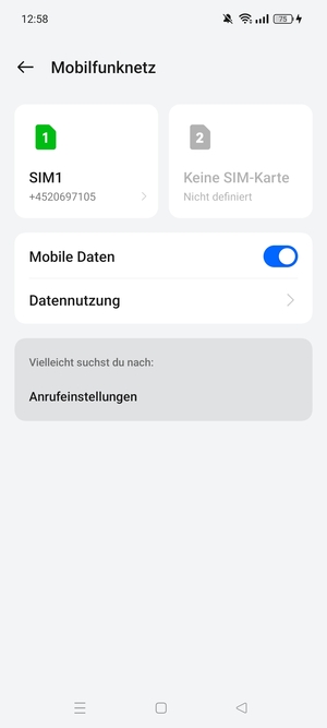 Wählen Sie SIM1 oder SIM2