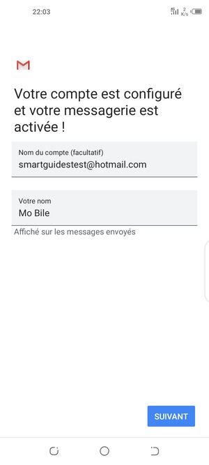 Donnez un nom à votre compte et saisissez votre nom. Sélectionnez SUIVANT