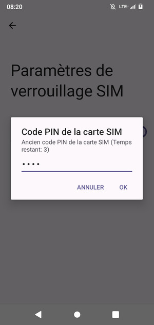 Saisissez votre Ancien code PIN de la carte SIM et sélectionnez OK
