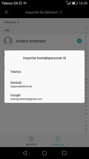 Vælg din Google konto