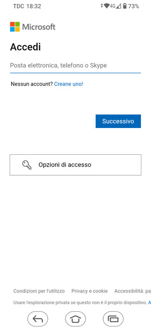 Inserisci il tuo indirizzo email e seleziona Successivo