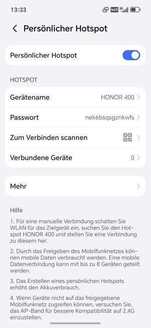 Ihr Handy ist jetzt für die Verwendung als Modem eingerichtet