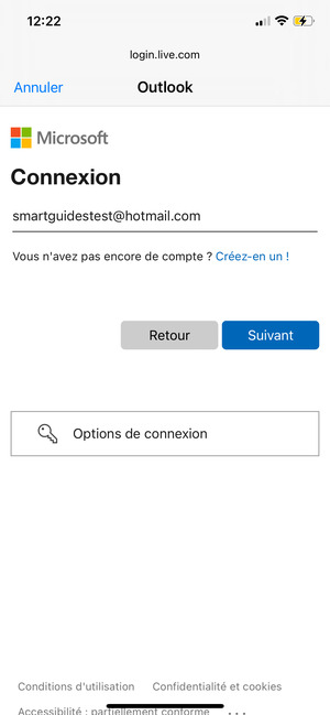 Saisissez votre adresse e-mail et sélectionnez Suivant