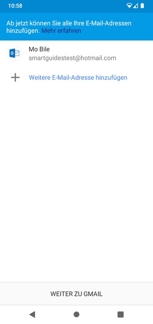 Wählen Sie WEITER ZU GMAIL