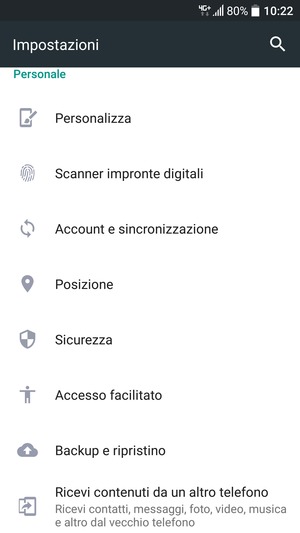 Scorri e seleziona Account e sincronizzazione