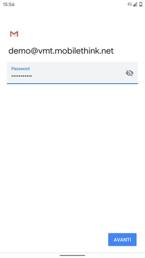 Inserisci la tua password e seleziona AVANTI