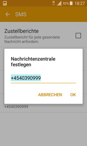 Geben Sie die Nachrichtenzentrale Nummer ein und wählen Sie OK