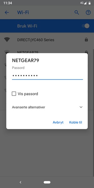Skriv inn Wi-Fi-passord og velg Koble til