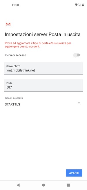 Seleziona Tipo di sicurezza