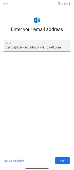 Enter your E-mail address and select Set up manually