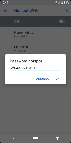 Inserisci una password dell'hotspot Wi-Fi di almeno 8 caratteri e seleziona OK