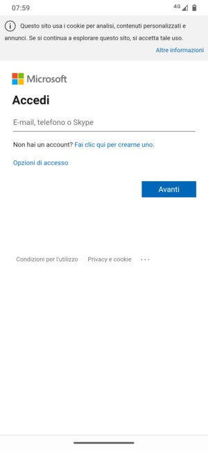 Inserisci il tuo indirizzo email e seleziona Avanti