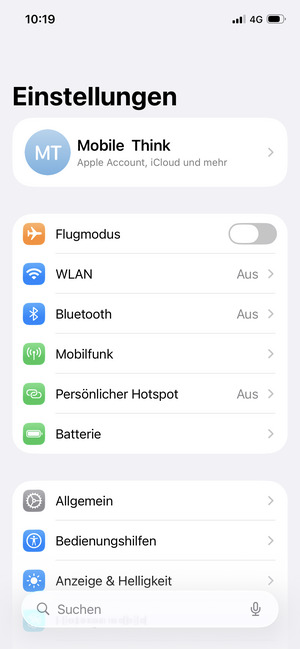 Um die PIN für die SIM-Karte zu wechseln, gehen Sie zum Einstellungen Menü zurück und wählen Sie Mobilfunk
