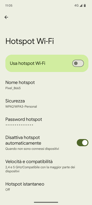 Seleziona Password hotspot