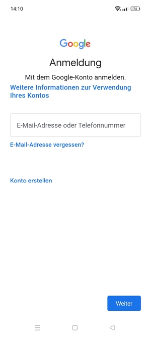 Geben Sie Ihre Gmail Adresse ein und wählen Sie Weiter