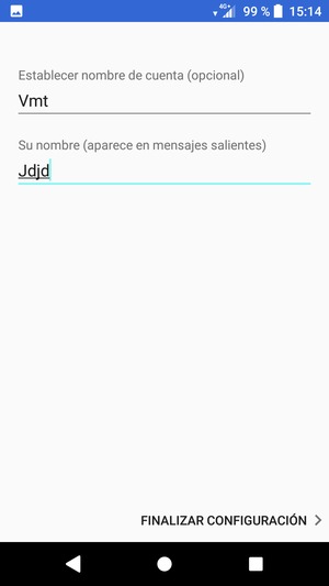 Déle a su cuenta un nombre y escriba su nombre. Seleccione FINALIZAR CONFIGURACIÓN