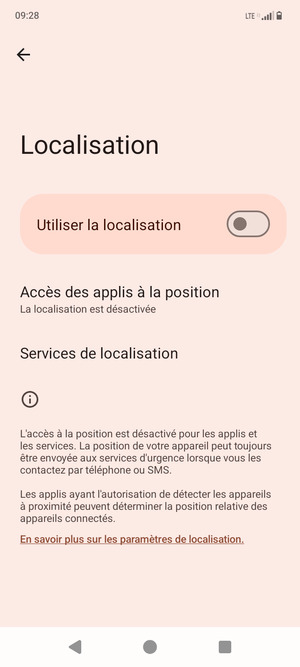 Désactiver le Utilisiser la localisation