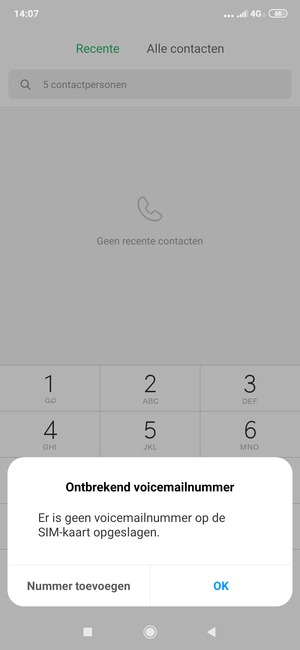 Als uw voicemail niet geïnstalleerd is, selecteert u Nummer toevoegen