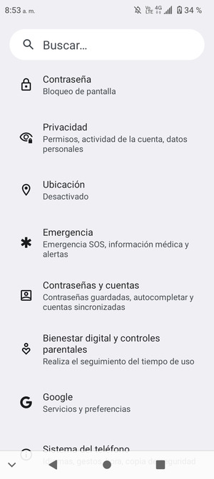 Desplácese y seleccione Contraseña