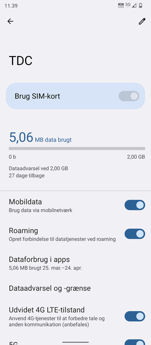 Slå Roaming til eller fra