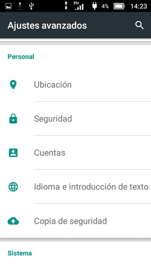Vuelva al menú Ajustes avanzados y seleccione Cuentas