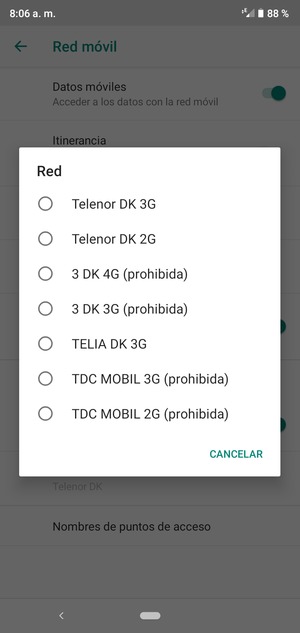 Seleccione un operador de red de la lista
