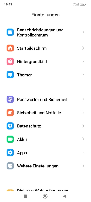 Scrollen Sie und wählen Sie Passwörter und Sicherheit
